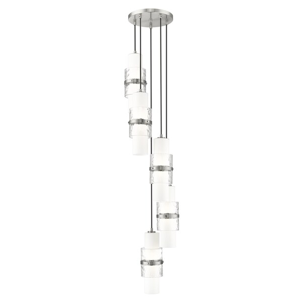 Z-Lite Cayden Chandelier, 5-Light, 12 In.W x 16.75 In.H, Brushed Nickel/Clear + Etched Opal 1946P-5R-BN - main